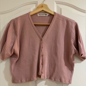 Pink Ribbed Button-Up Top